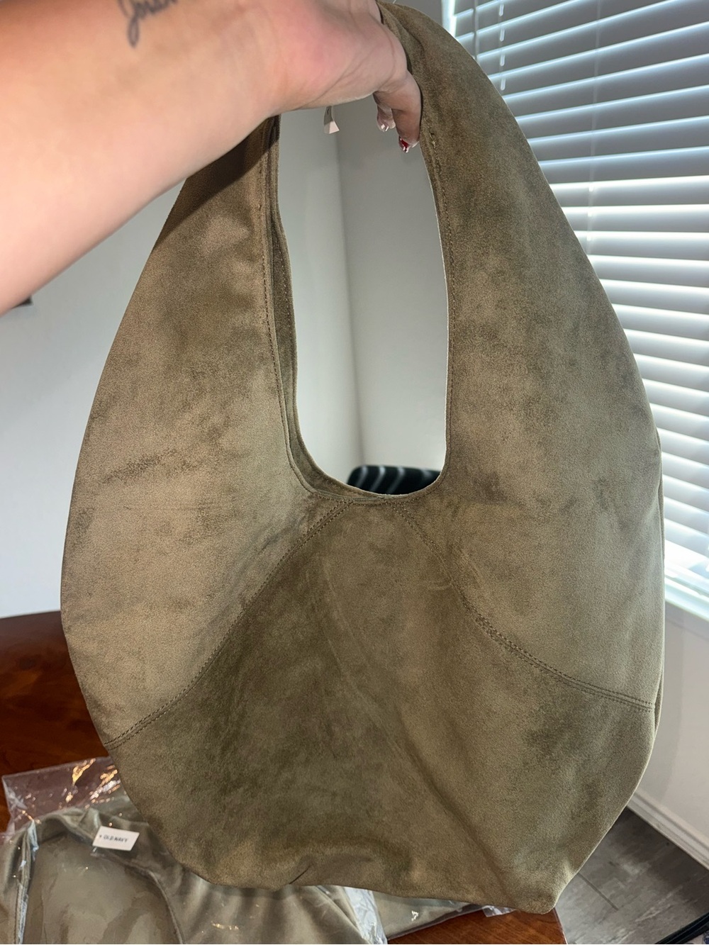 Bay Leaf Suede Crescent Hobo Shoulder Bag